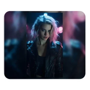 Woman Under Neon Lights Mouse Pad