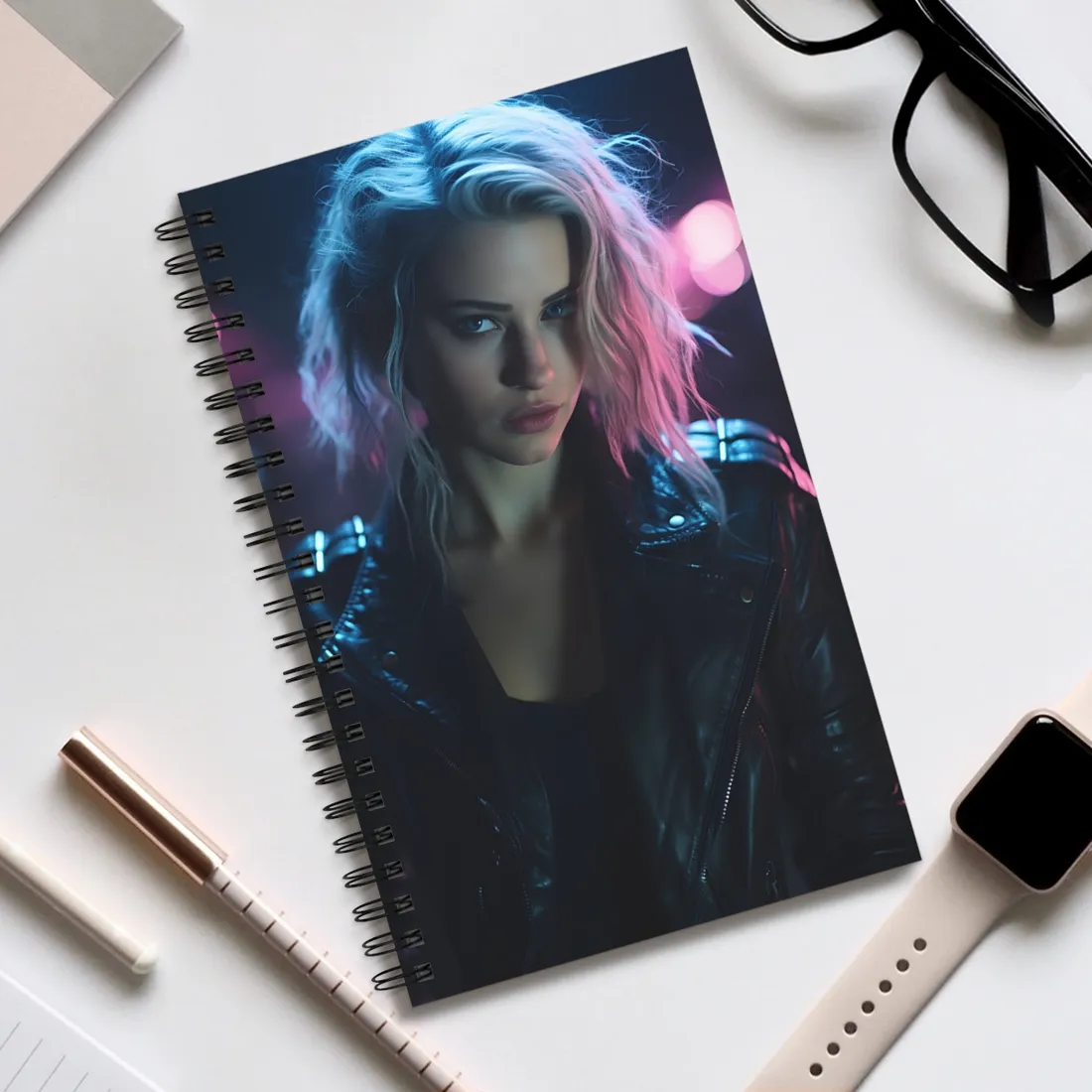 Cyberpunk Teen: Moody Expression Digital Art - Spiral Notebook