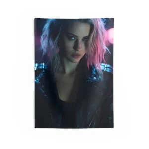 Woman Under Neon Lights Wall Tapestry