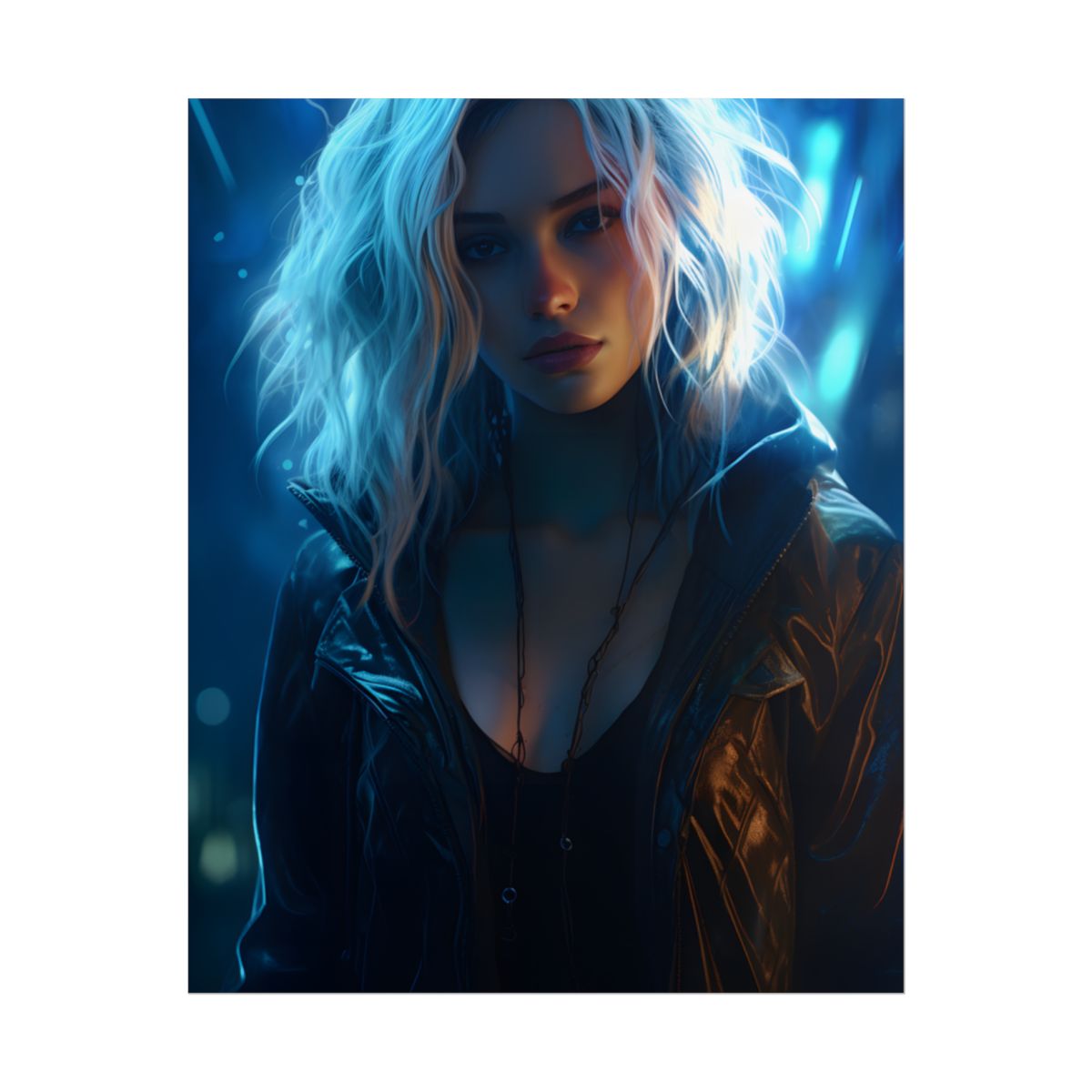 Cyberpunk Teenage Beauty: Close-Up Digital Art - Poster