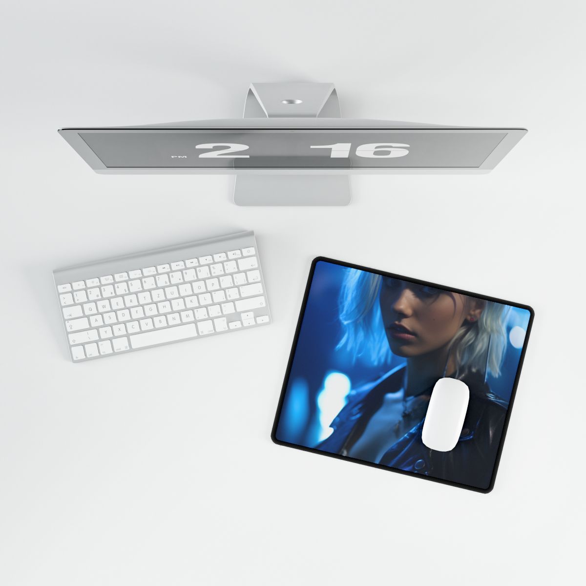 Cyberpunk Teenage Blonde Woman: Close-Up Portrait - Desk Mat