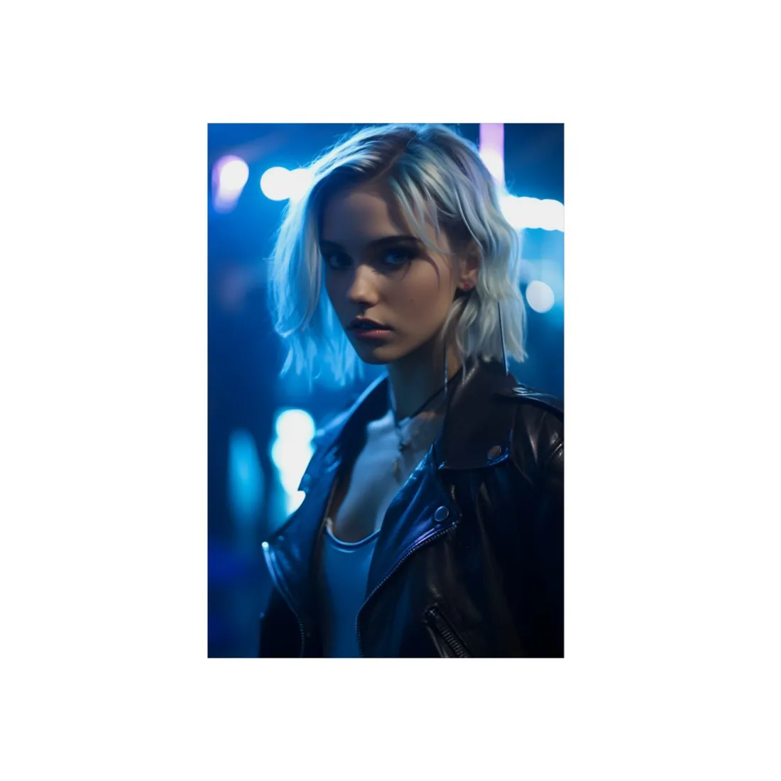 Cyberpunk Teenage Blonde Woman: Close-Up Portrait - Metal Poster