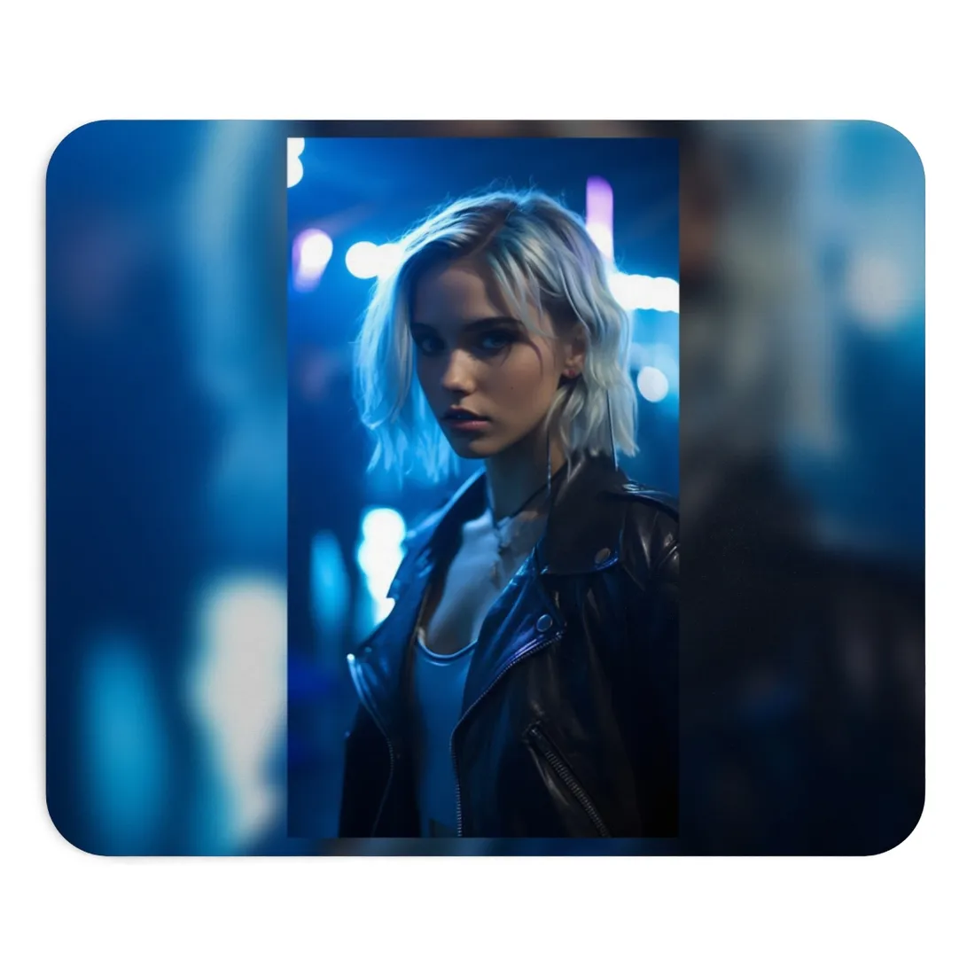 Cyberpunk Teenage Blonde Woman: Close-Up Portrait - Mouse Pad