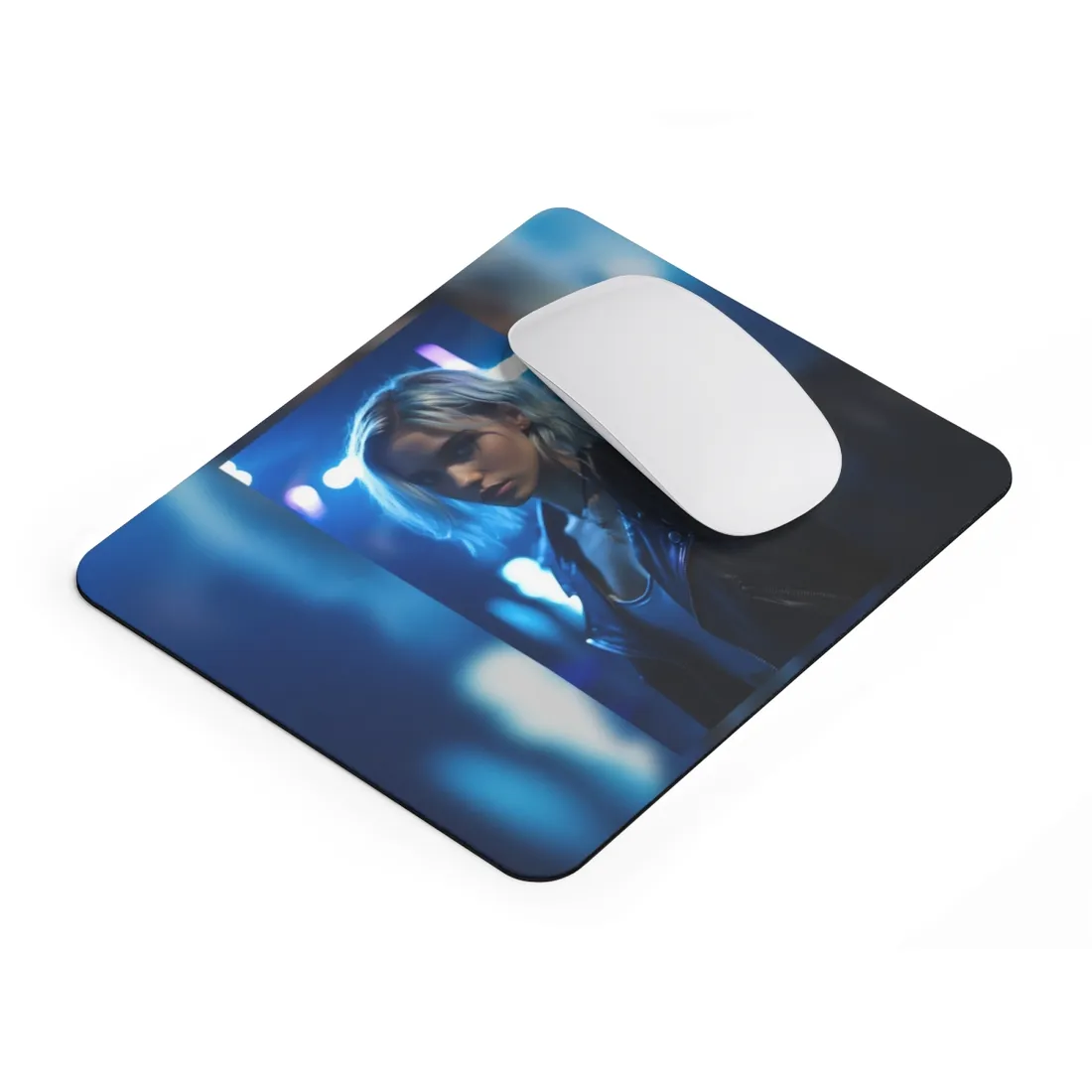 Cyberpunk Teenage Blonde Woman: Close-Up Portrait - Mouse Pad