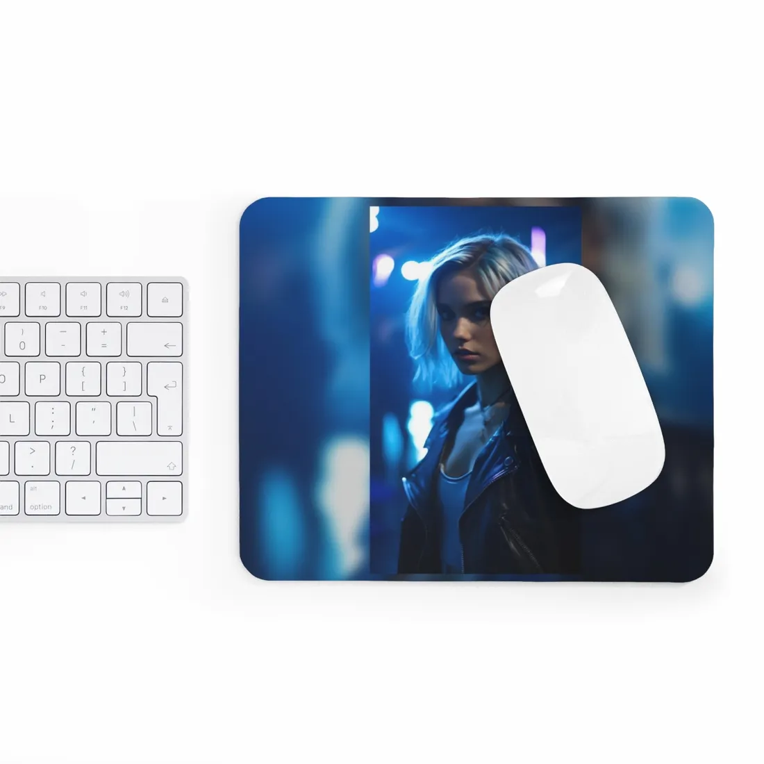 Cyberpunk Teenage Blonde Woman: Close-Up Portrait - Mouse Pad