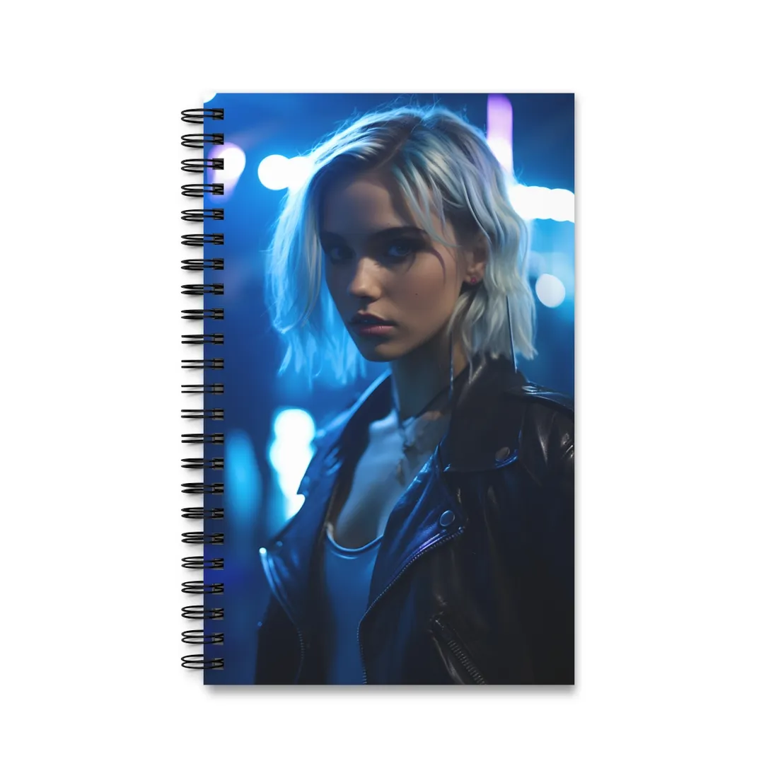 Cyberpunk Teenage Blonde Woman: Close-Up Portrait - Spiral Notebook