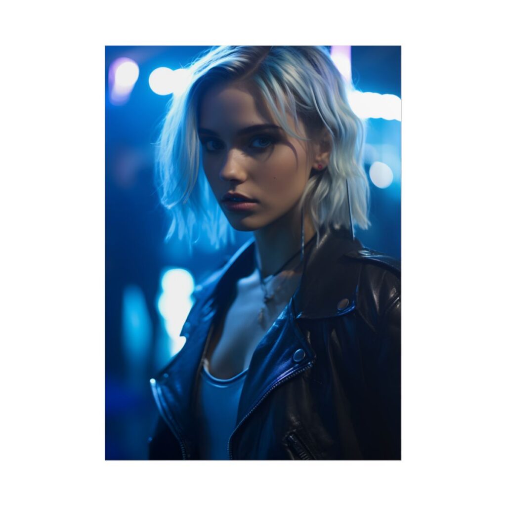 Cyberpunk Teenage Blonde Woman: Close-Up Portrait - Poster