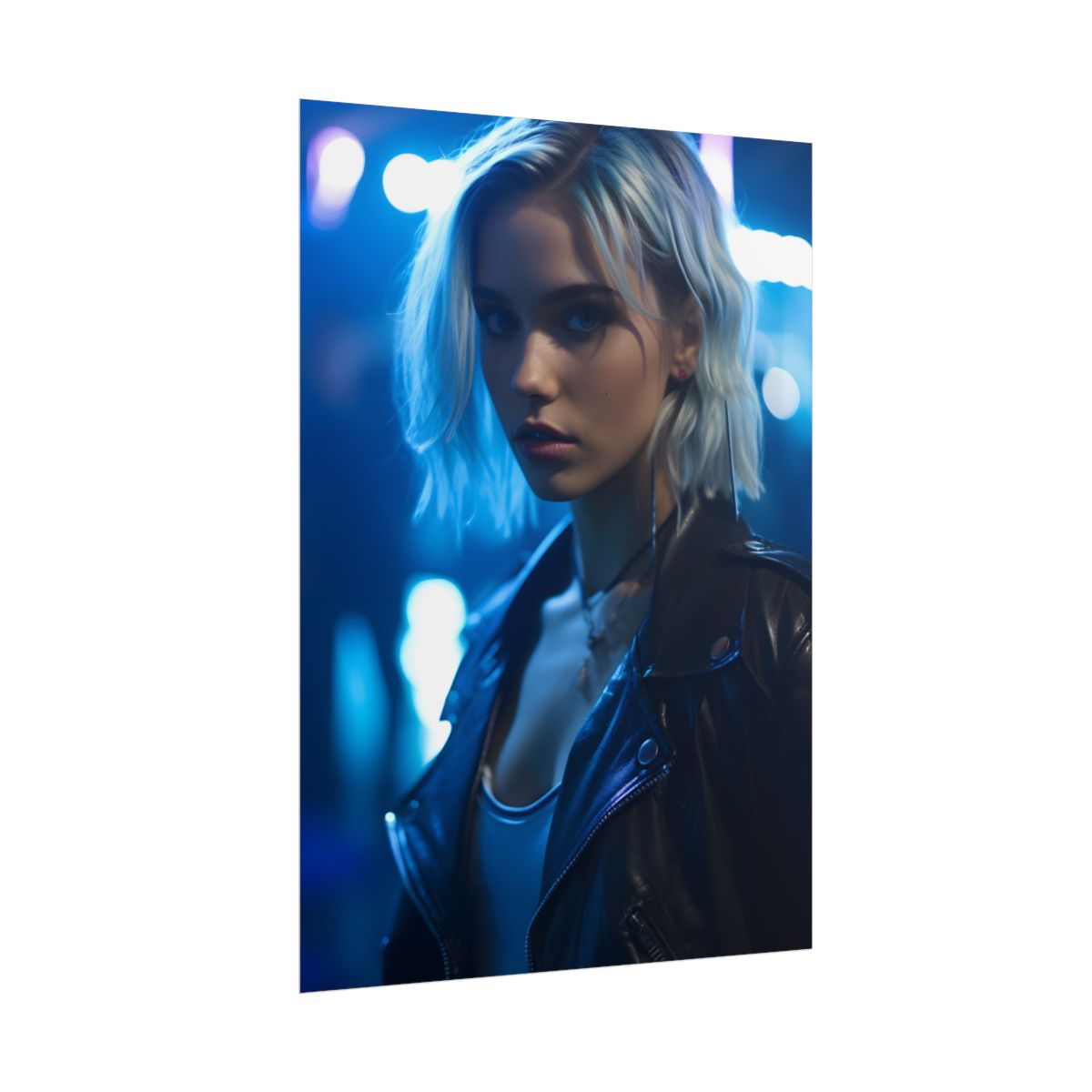 Cyberpunk Teenage Blonde Woman: Close-Up Portrait - Poster