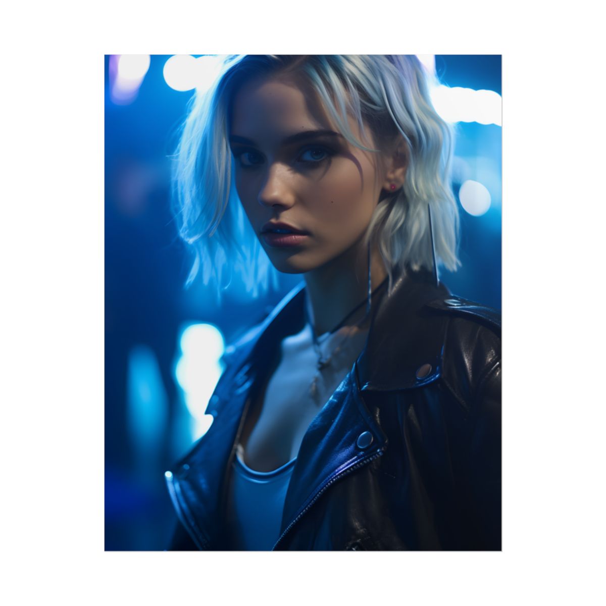 Cyberpunk Teenage Blonde Woman: Close-Up Portrait - Poster