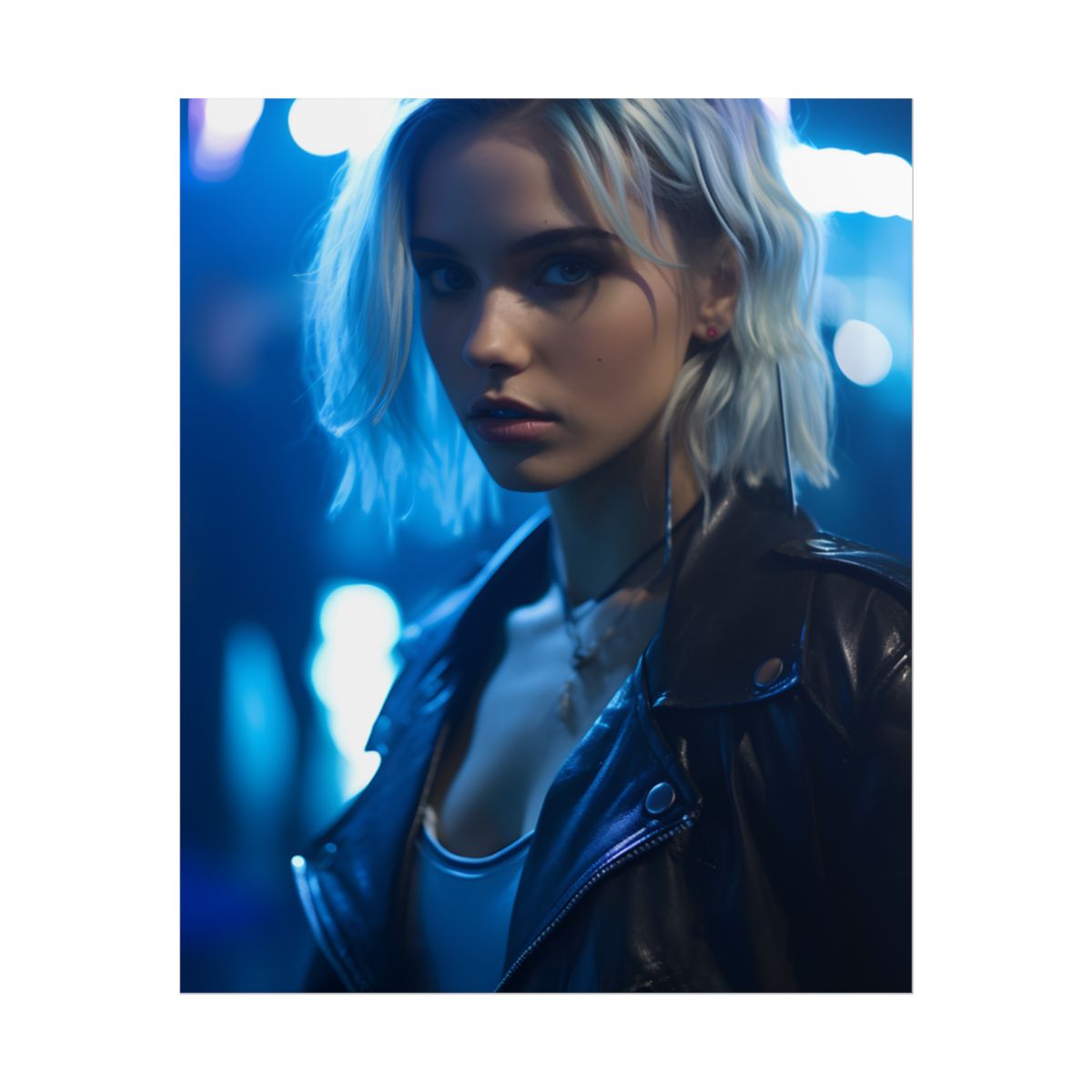 Cyberpunk Teenage Blonde Woman: Close-Up Portrait - Poster