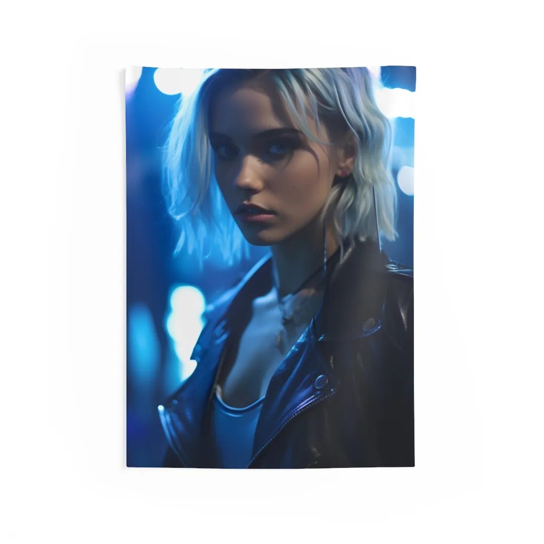 Cyberpunk Teenage Blonde Woman: Close-Up Portrait - Wall Tapestry