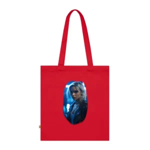 Woman in Blue Neon Lights Tote Bag