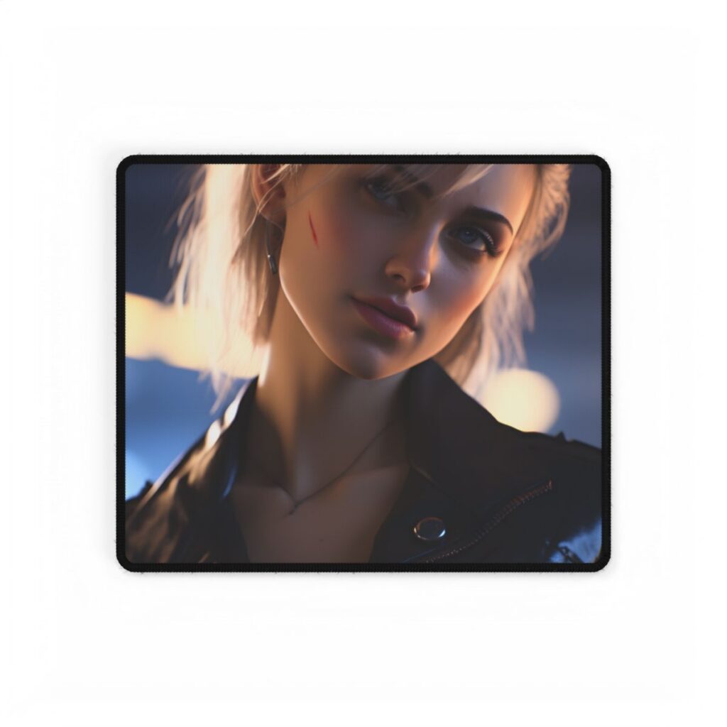 Cyberpunk Teenage Girl: Blonde Digital Art - Desk Mat
