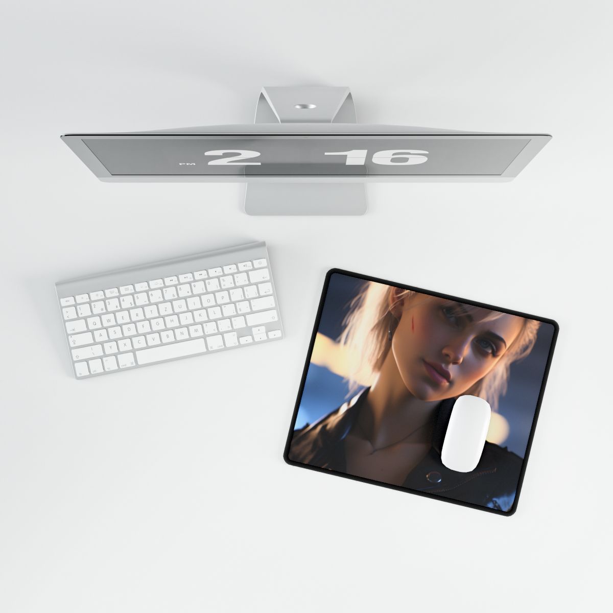 Cyberpunk Teenage Girl: Blonde Digital Art - Desk Mat