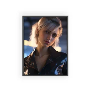 Blonde Woman in Black Jacket Framed Poster