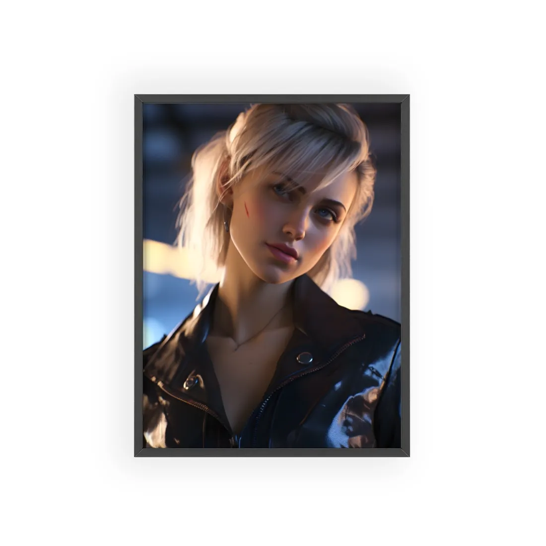 Cyberpunk Teenage Girl: Blonde Digital Art - Framed Poster