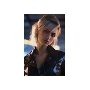 Blonde Woman in Black Jacket Metal Poster