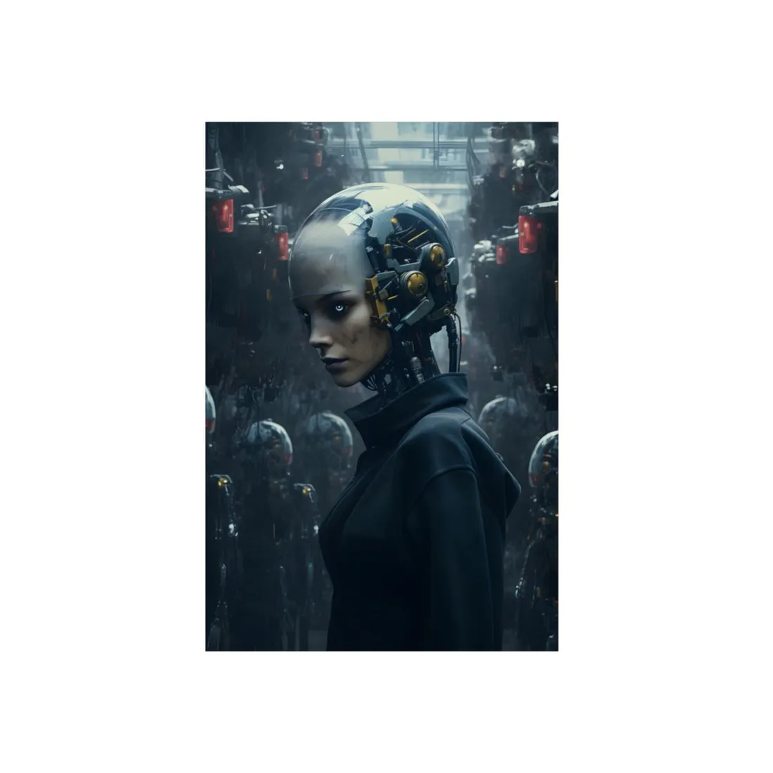 Cyborg Profile: Futuristic Woman Portrait - Metal Poster