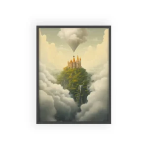 Castle on Floating Island Above Clouds Framed Poster