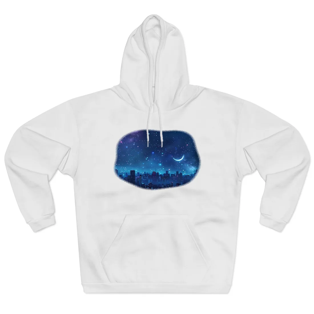 Dark Blue Dreams: A Starry Night Sky with Crescent Moon - Hoodie (White)