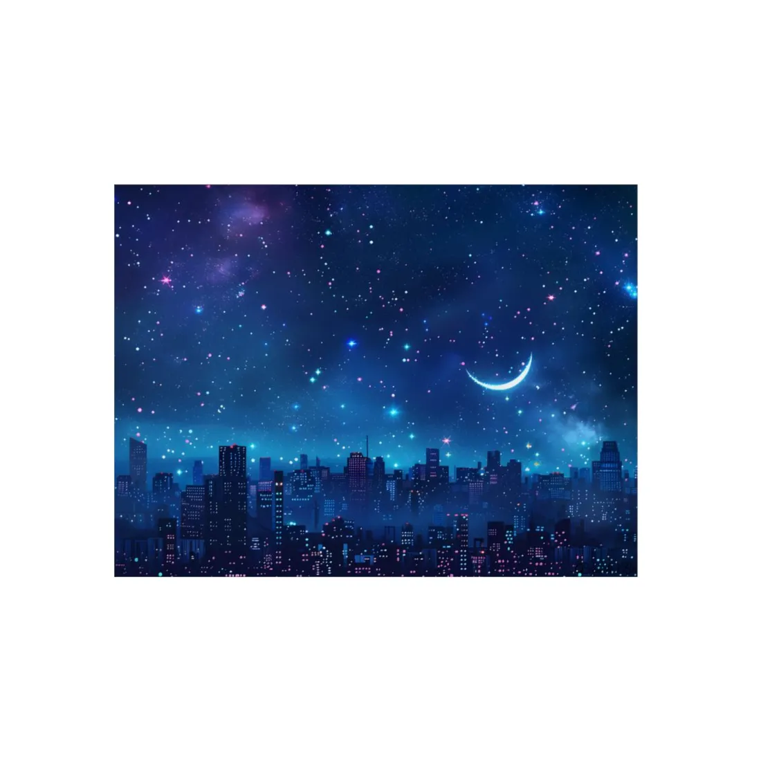 Dark Blue Dreams: A Starry Night Sky with Crescent Moon - Metal Poster