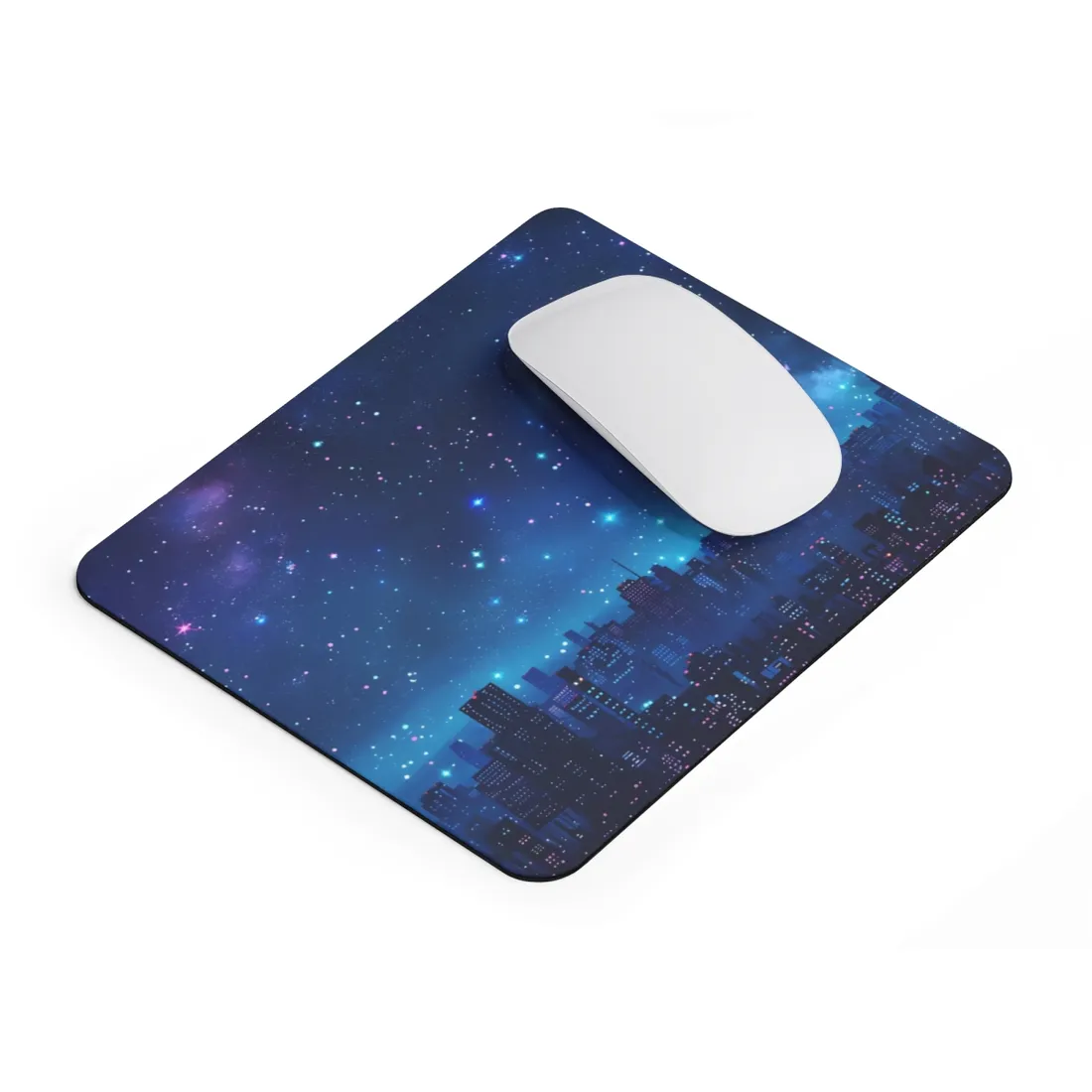 Dark Blue Dreams: A Starry Night Sky with Crescent Moon - Mouse Pad