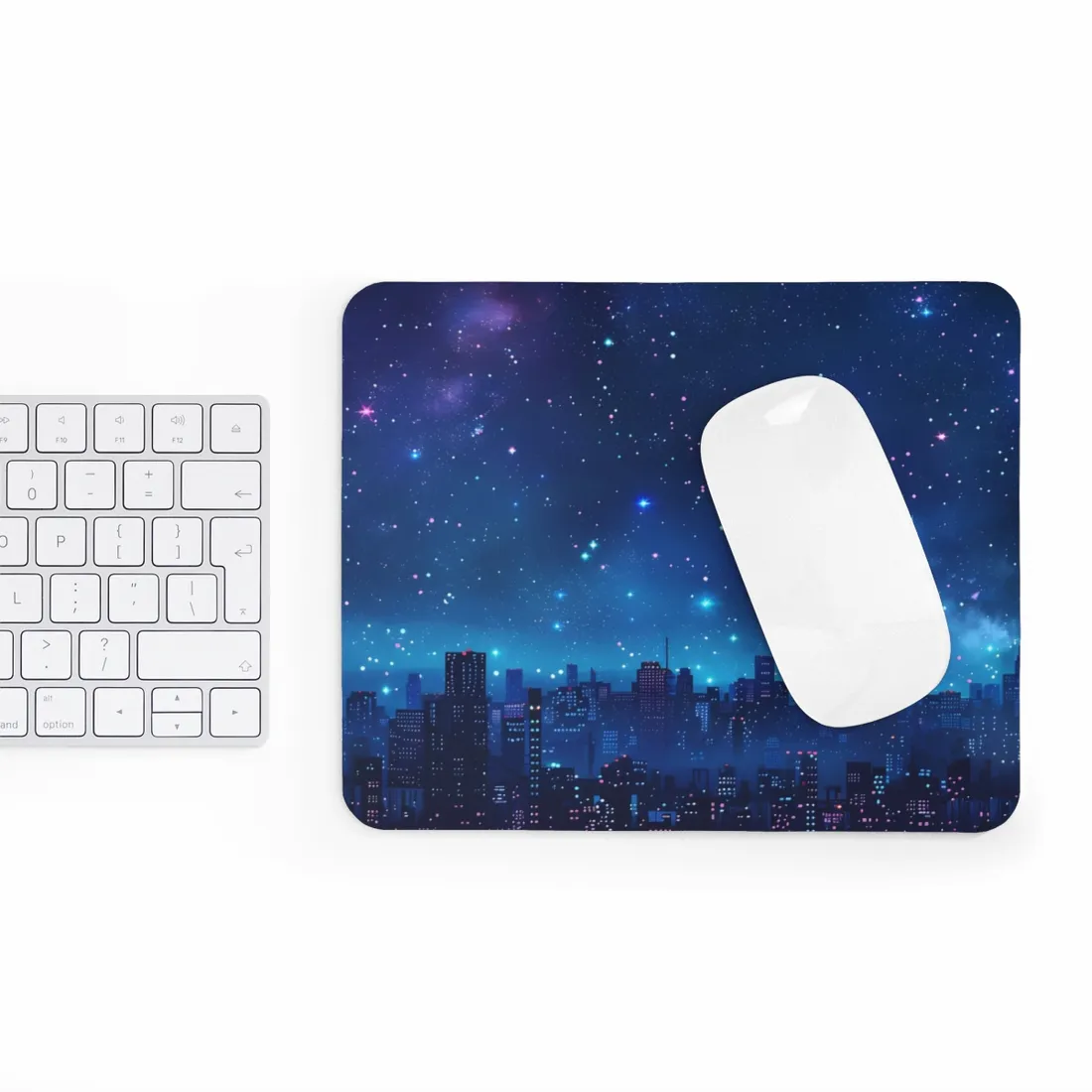 Dark Blue Dreams: A Starry Night Sky with Crescent Moon - Mouse Pad