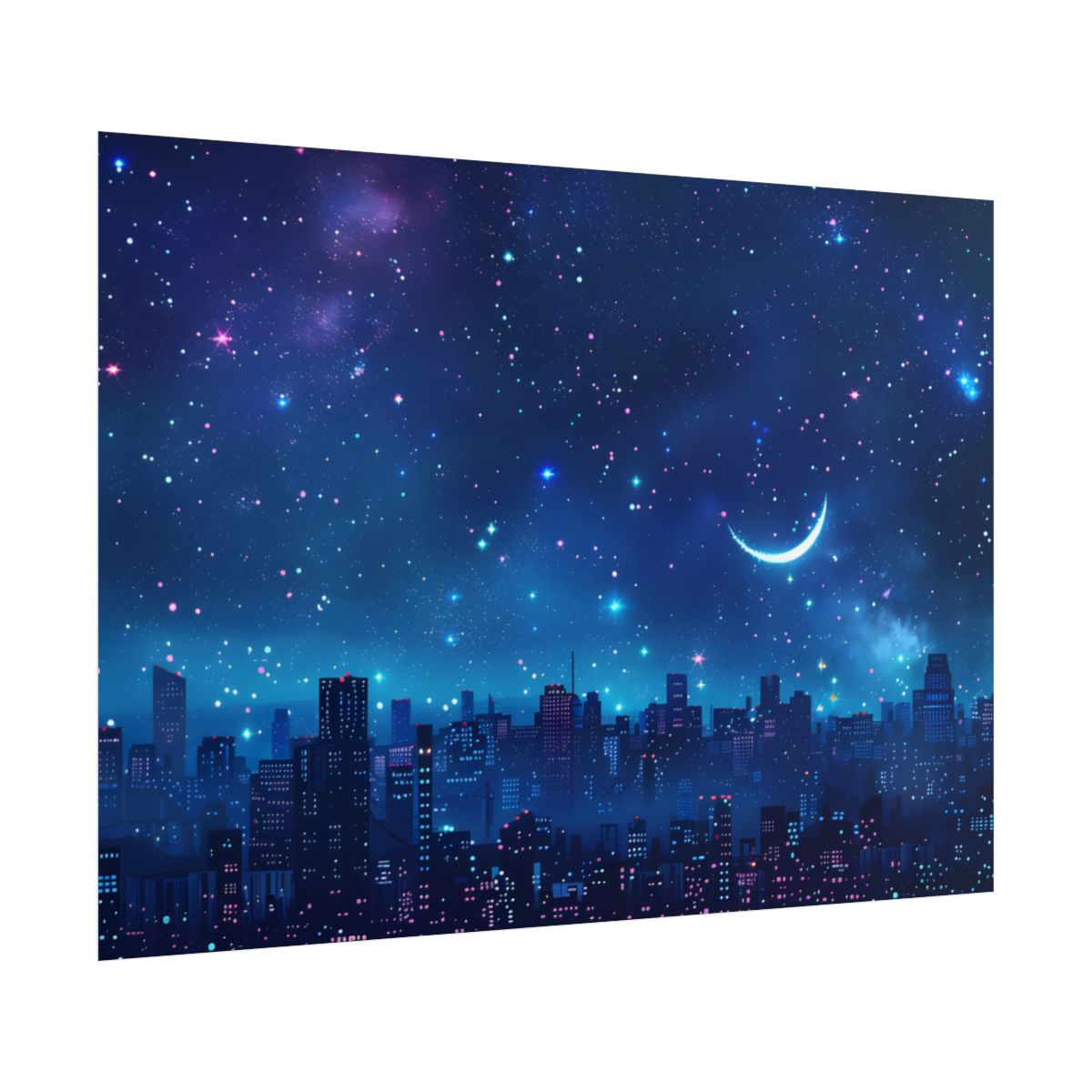 Dark Blue Dreams: A Starry Night Sky with Crescent Moon - Poster