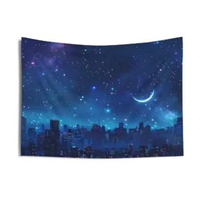 Starry Night City Skyline Wall Tapestry