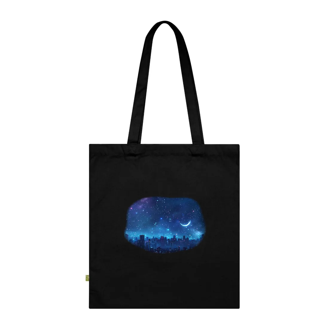 Dark Blue Dreams: A Starry Night Sky with Crescent Moon - Tote Bag (Black)