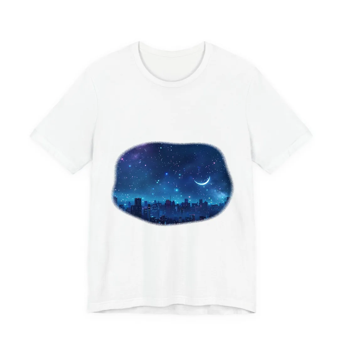 Dark Blue Dreams: A Starry Night Sky with Crescent Moon - T-Shirt (White)