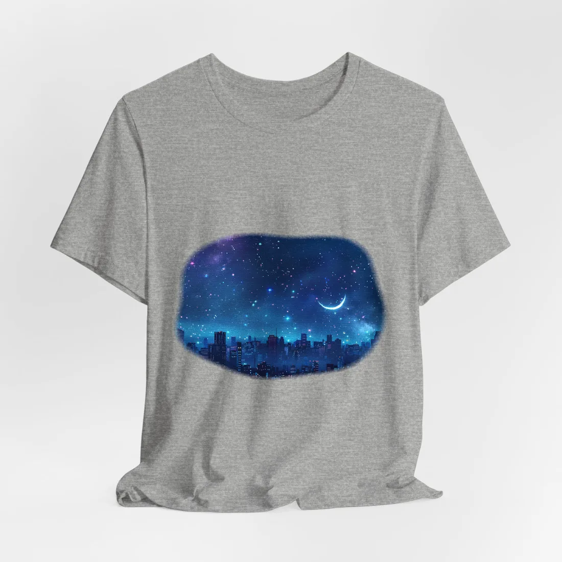 Dark Blue Dreams: A Starry Night Sky with Crescent Moon - T-Shirt (Athletic Heather)