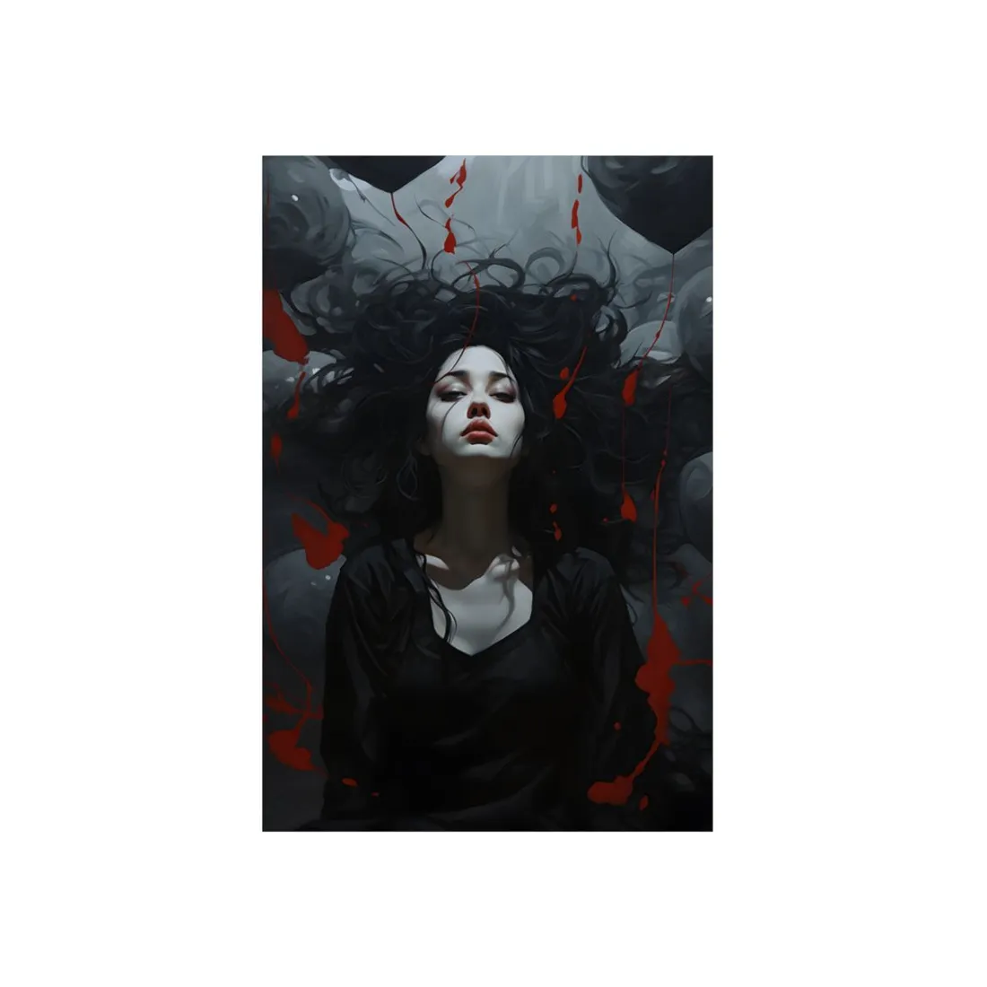 Dark Branches: Mysterious Woman Portrait - Metal Poster