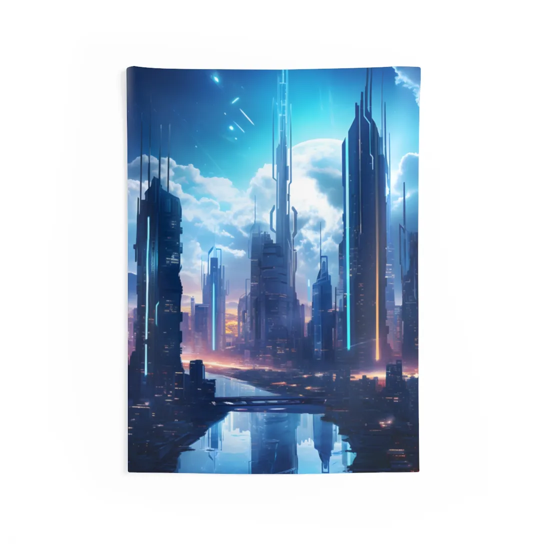 Dark Future Cityscape: Cyberpunk Dystopia Neon - Wall Tapestry