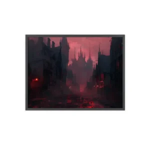 Gothic Town Street at Dusk Framed Poster