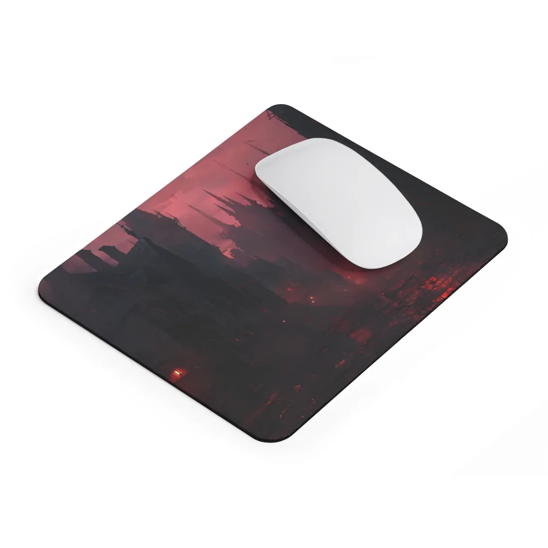 Dark Gothic Cityscape: A Serene Misty Dusk Scene - Mouse Pad