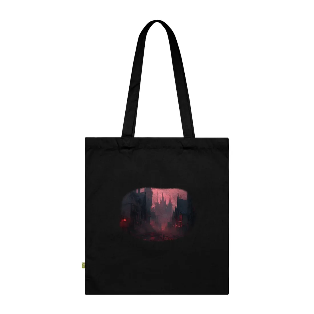 Dark Gothic Cityscape: A Serene Misty Dusk Scene - Tote Bag (Black)