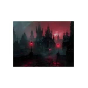Gothic Cathedral Street at Night Metal Poster