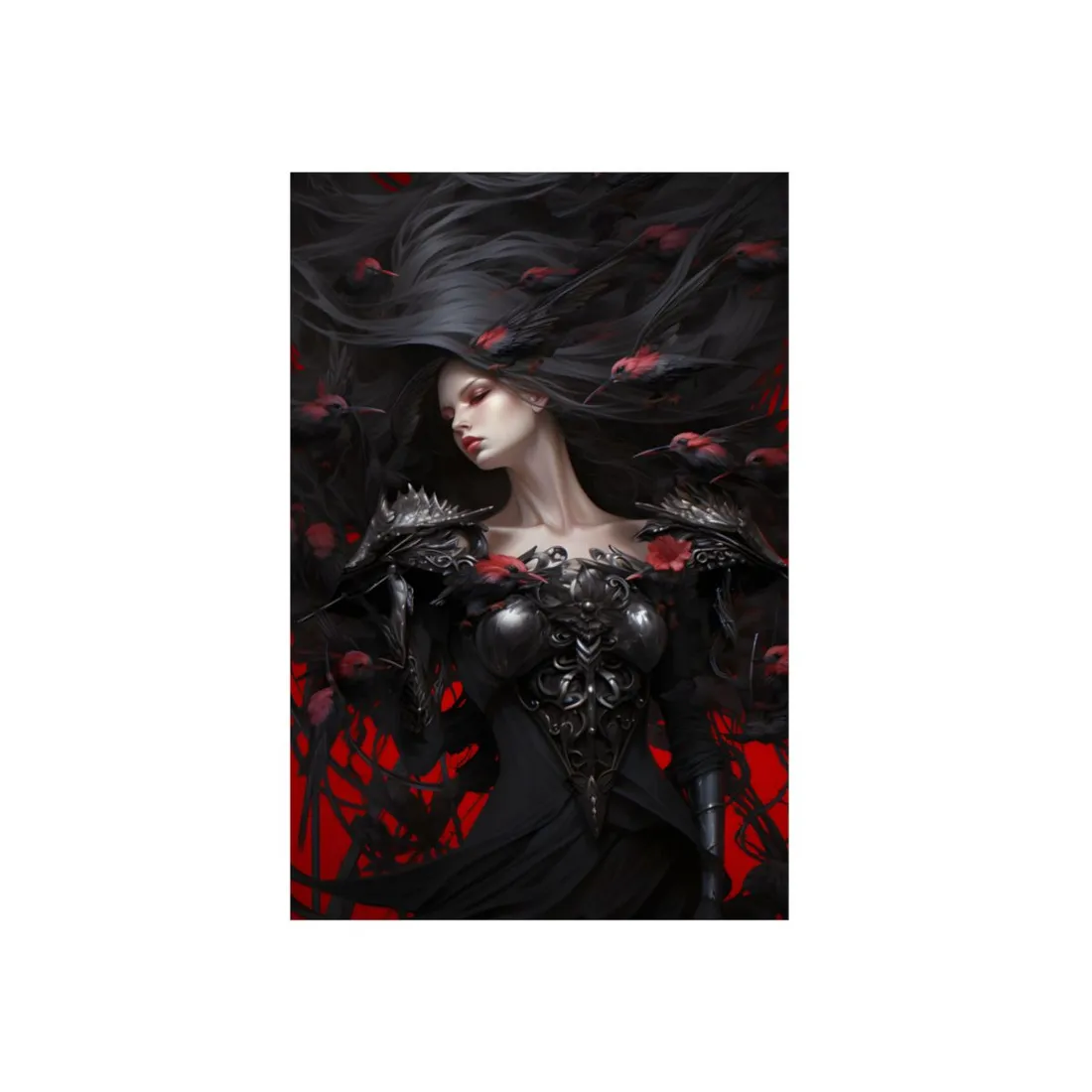 Dark Gothic Enchantress: Roses and Shadows Portrait - Metal Poster