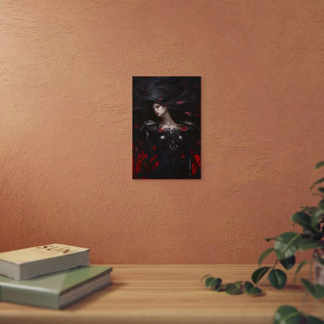 Dark Gothic Enchantress: Roses and Shadows Portrait - Metal Poster