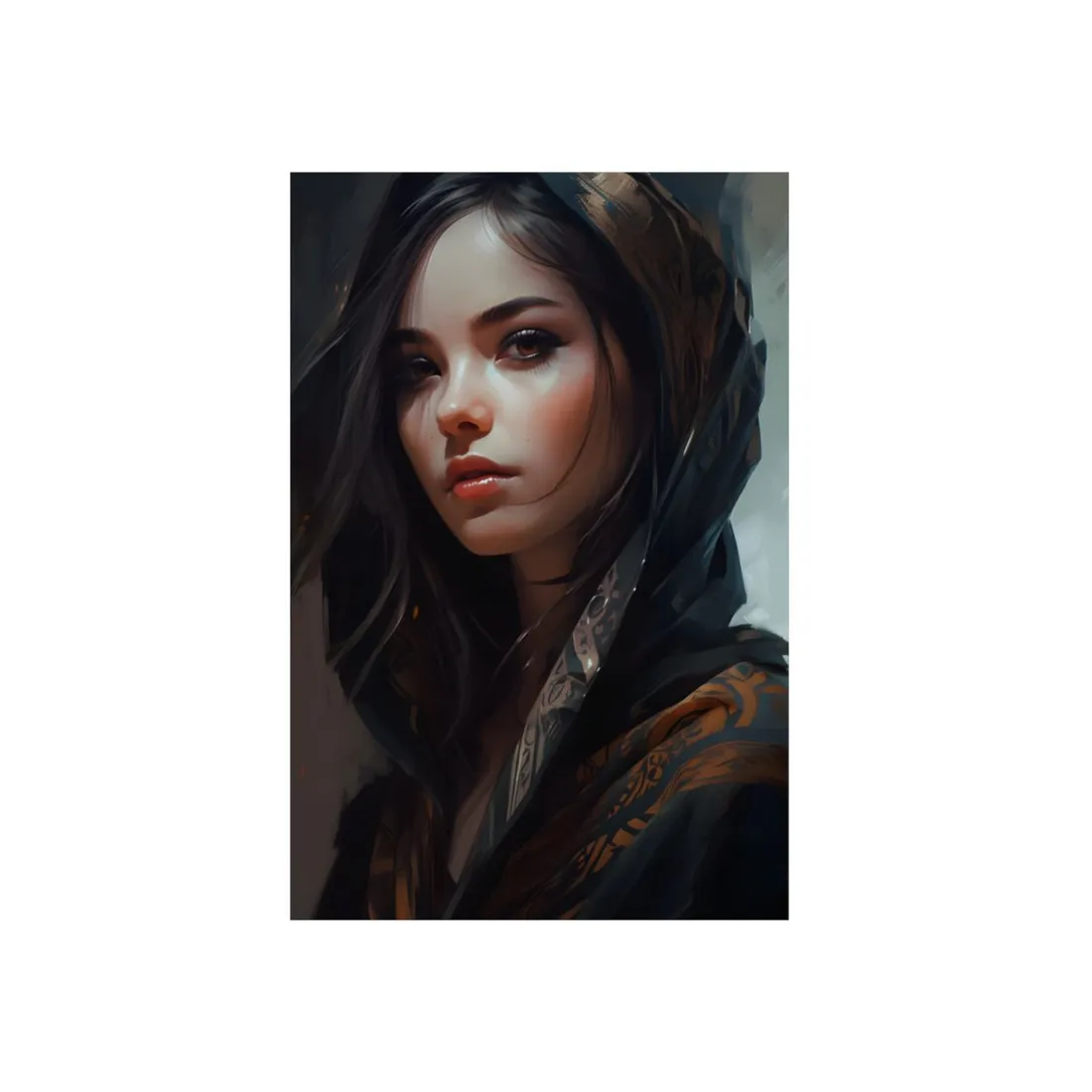 Dark Hair Woman: Colorful Portrait - Metal Poster
