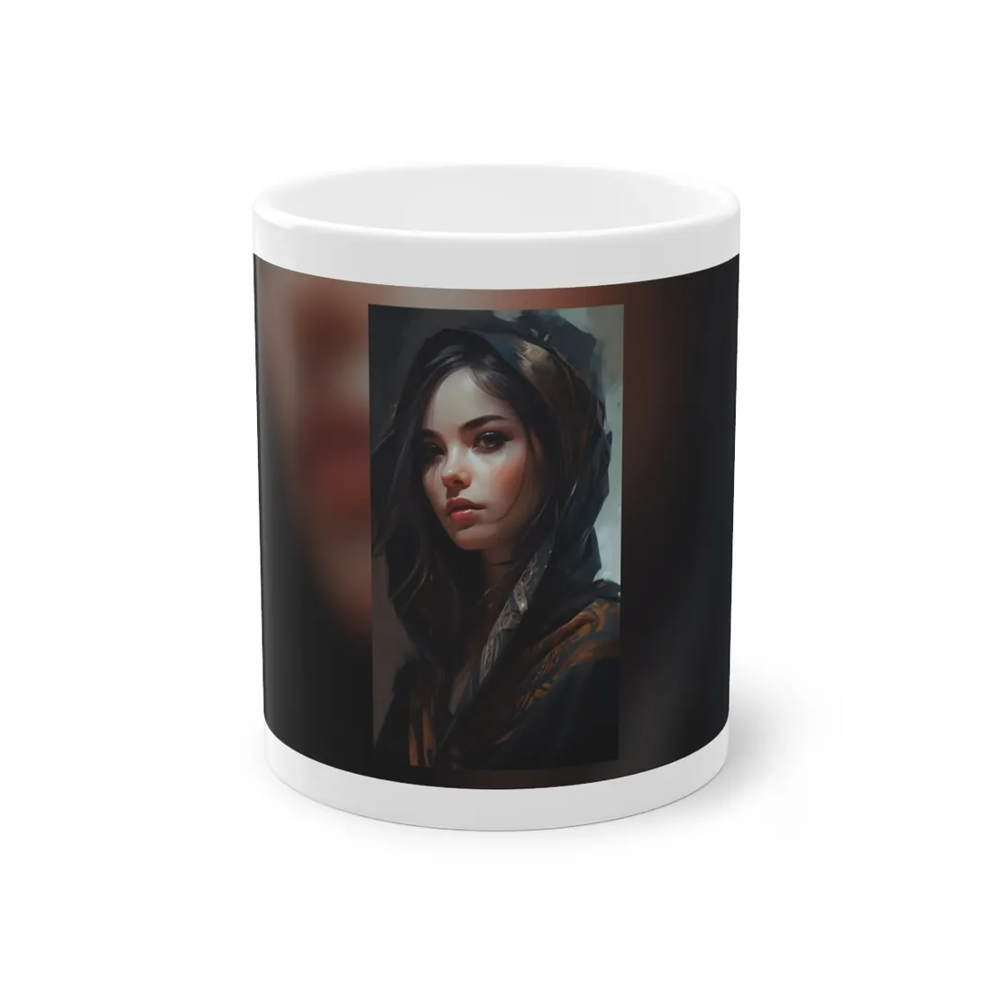 Dark Hair Woman: Colorful Portrait - Mug