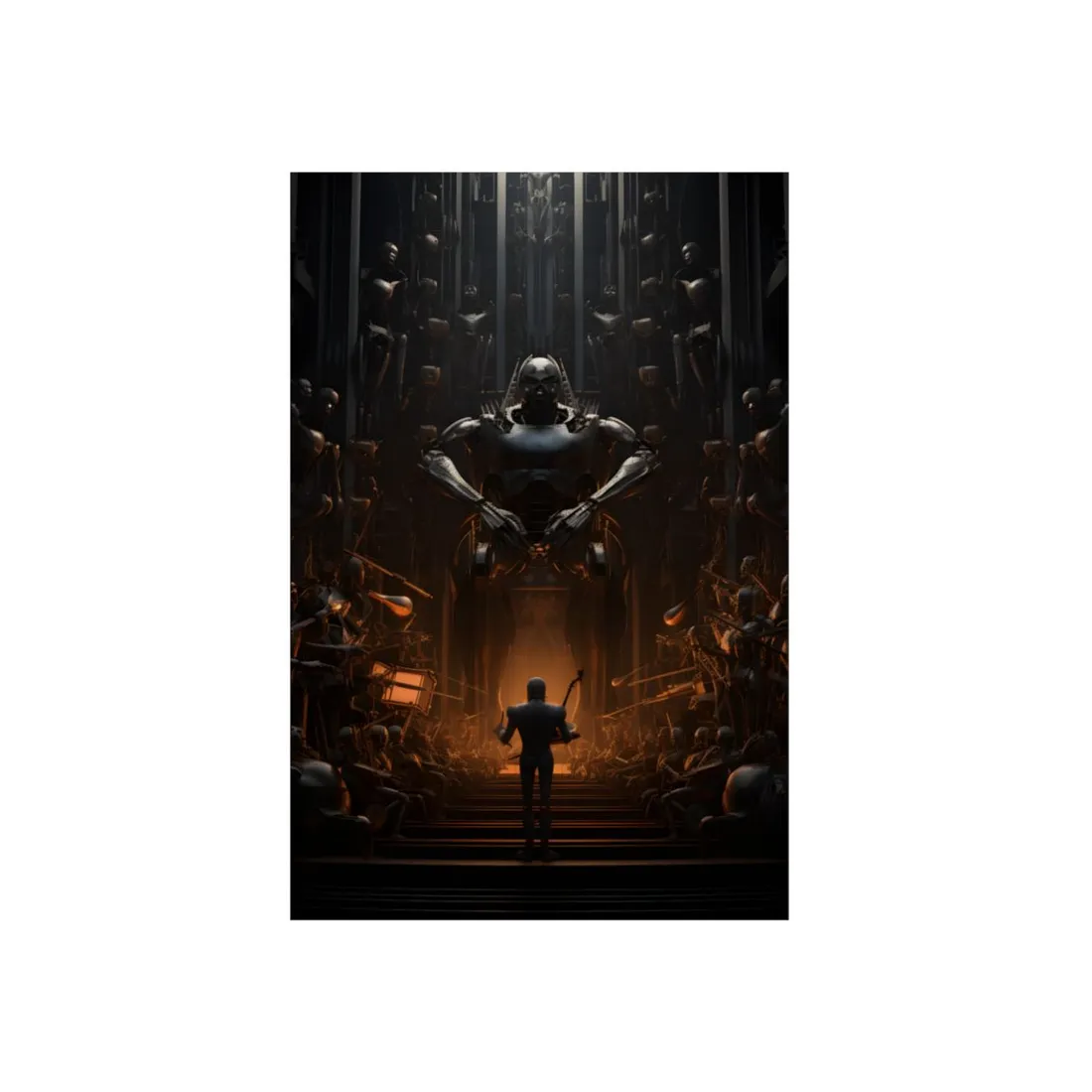 Dark Robot Sentinel: Menacing Figure in Doorway - Metal Poster