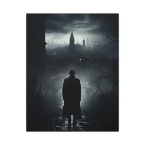 Man in Hat Overlooking City Canvas Print