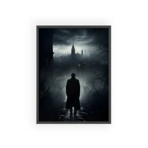 Man in Hat Overlooking City Framed Poster