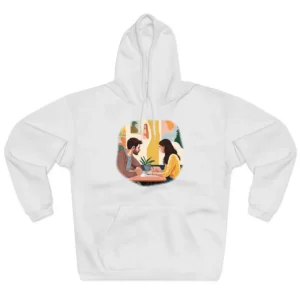 Couple Talking at Café Table Hoodie