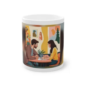 Couple Talking at Café Table Mug