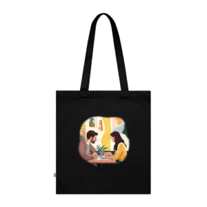 Couple Talking at Café Table Tote Bag