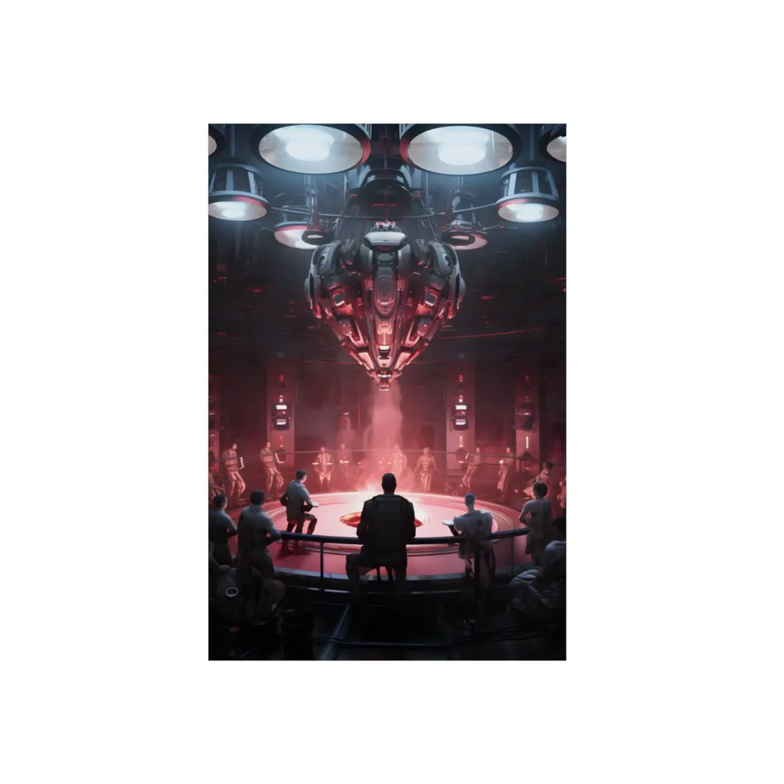 Descending Robotic Craft: Dark Futuristic Ritual Scene - Metal Poster