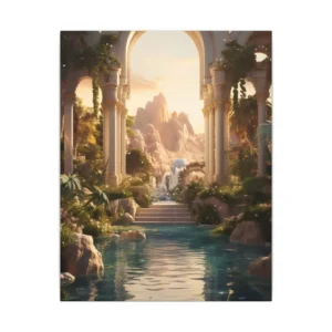 Arched Garden with Waterfall Canvas Print